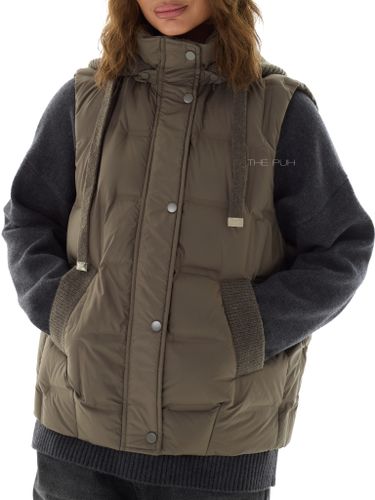 Пуховый жилет с вязаным капюшоном в цвете хаки