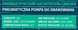 Нагнетатель смазки пневматический перекатной с емкостью 20л(50:1,пр-ть:0-0.85 л/мин, давление смазки:300-400bar,давление воздуха:6-8bar,шланг:4м) RockForce RF-TRH30 BIG
