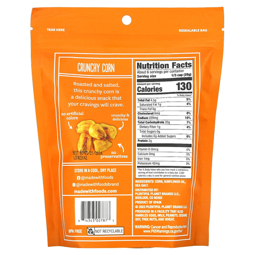 Made With, веганская хрустящая кукуруза, обжаренная и соленая, 170 г (6 унций)