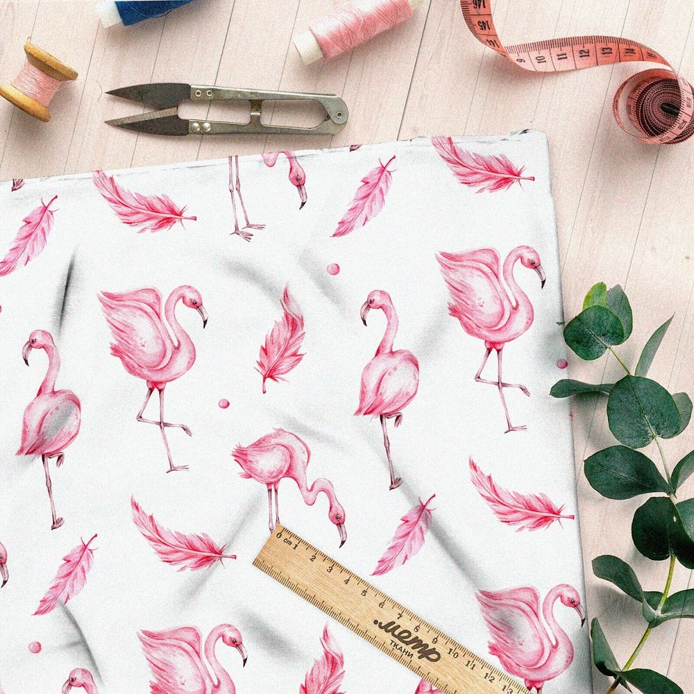 Ткань сатин нежный розовый фламинго
