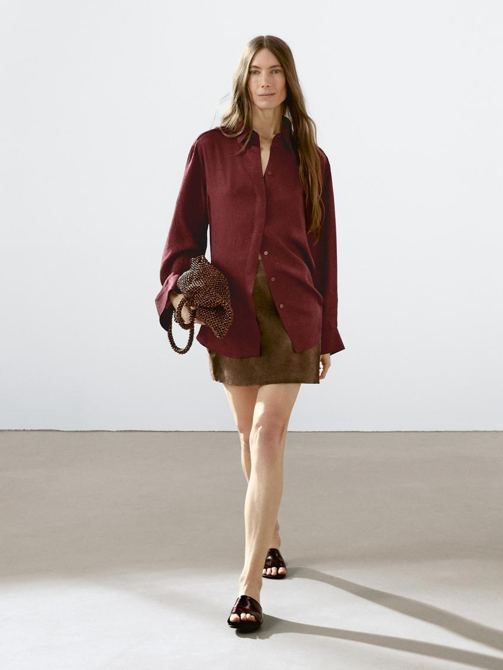 Massimo Dutti Струящаяся рубашка с длинными рукавами, вишнево-красный