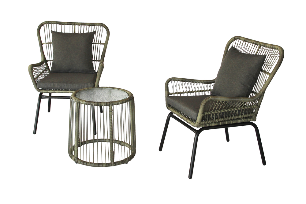 Набор мебели Конер арт.GS073 серый, 1 уп.(2 стула+стол, каркас черный, ротанг серый) "Garden story"