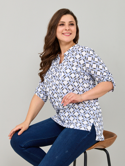 Блузка БЛ-131/орнамент-голубой