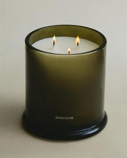 Zara Home Свеча ароматическая Basilicum 500 г, растительный воск, аромат свежий цитрусовый, Горчичный