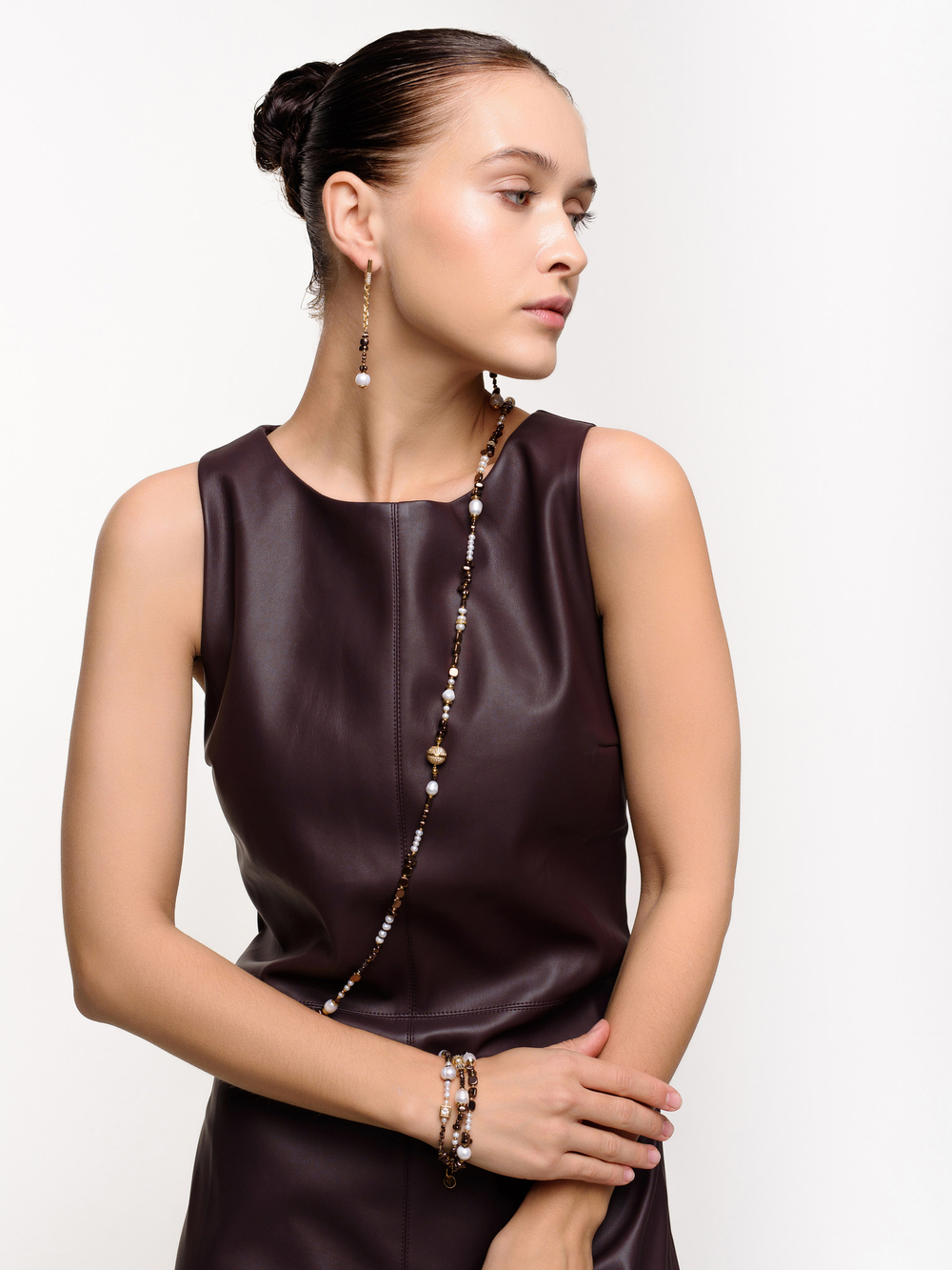 Серьги "Pearl stic hematite" Gold