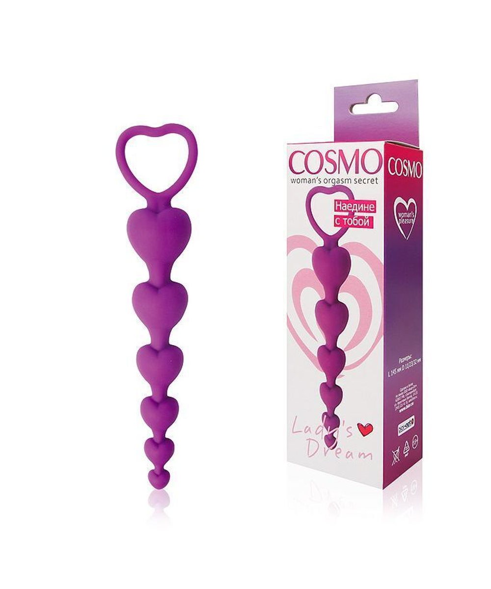 Фиолетовая анальная цепочка с сердечками - 14,5 см. (Цвет: фиолетовый)