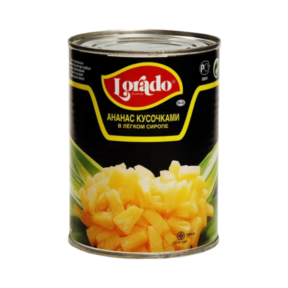 Ананасы LORADO кусочки в легком сиропе 580мл