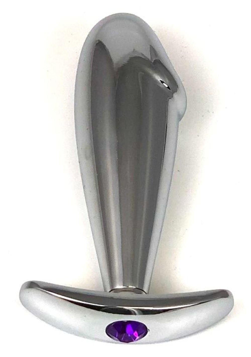 Серебристая пробка-фаллос с фиолетовым кристаллом – 9,5 см. (Цвет: фиолетовый)