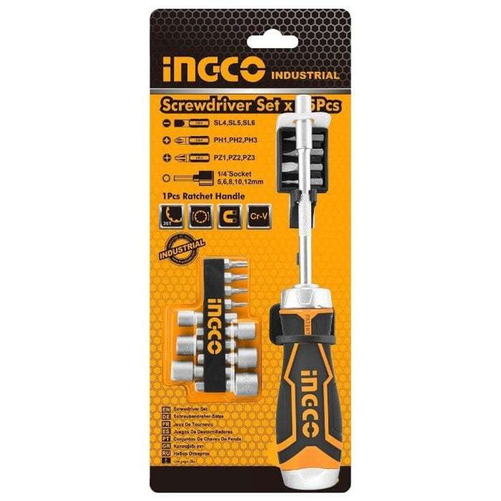 Отвёрткa тpeщоточная с битами 15 в 1 INGCO AKISD1508 INDUSTRIAL