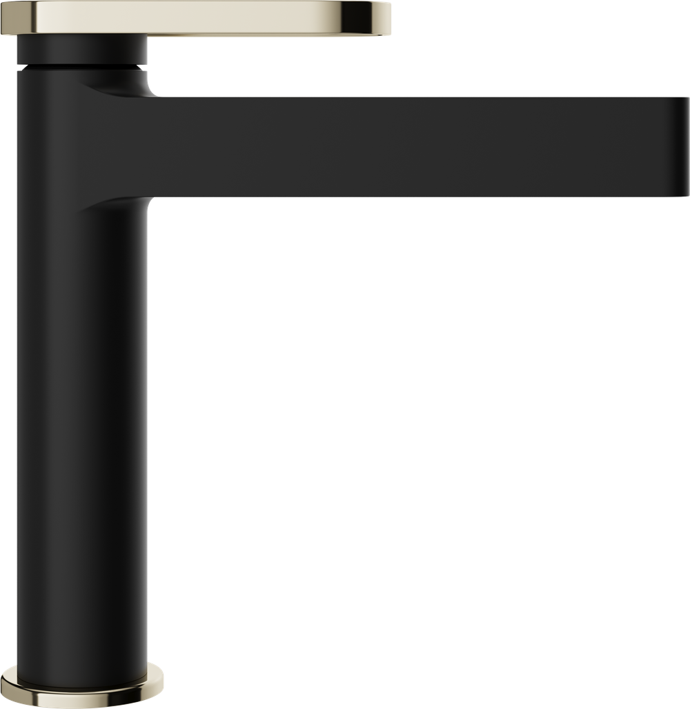 Смеситель для раковины STWORKI Малунг S11020BG матовый черный, глянцевое золото