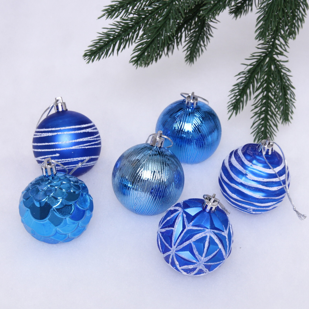Новогодние шары 6 см (набор 6 шт) «Волшебный вечер», Сапфир