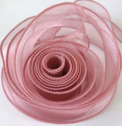 Лента декоративная (4 см*9,14 м) Органза с леской, Дымчатая роза, 1 шт.