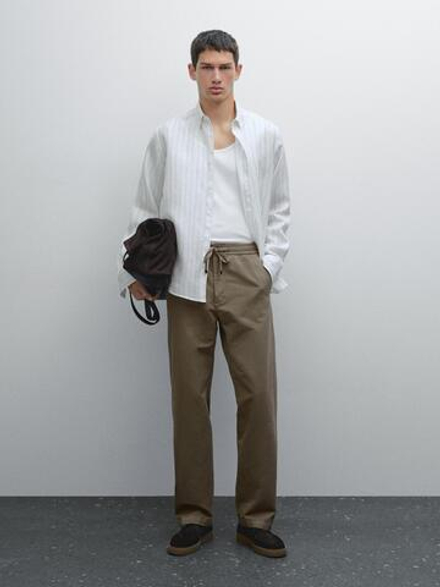 Massimo Dutti Брюки-джоггеры из хлопковой смеси, светло-коричневый