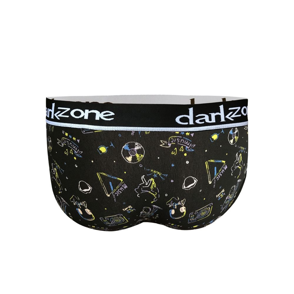 Мужские трусы брифы с вырезом черные с принтом DARKZONE DZN6265