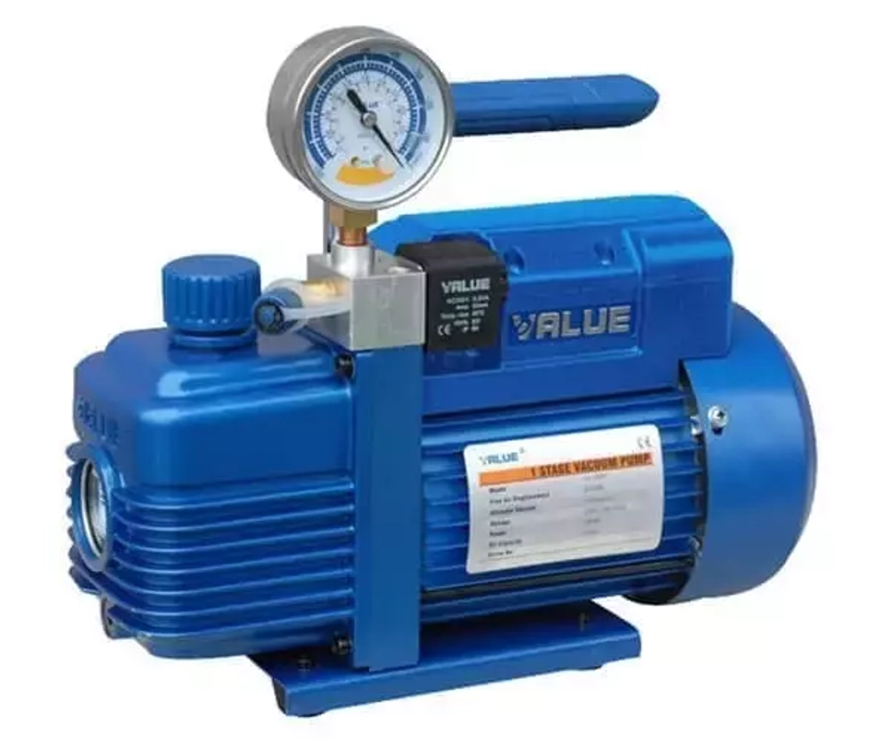 Вакуумный насос Value VI-120SV (1ст., 57 л/мин, 20 Па, 6.7 кг, вакуумметр, соленоидный вентиль)