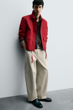 ZARA КУРТКА-РУБАШКА ИЗ ХЛОПКА С УЗОРОМ «В ЕЛОЧКУ», КРАСНЫЙ