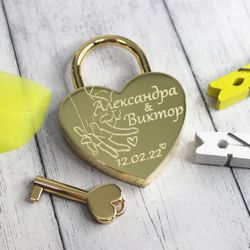 Свадебный замочек с гравировкой имён и даты на заказ