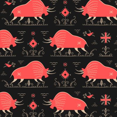 Орнамент в стиле русской росписи красные быки