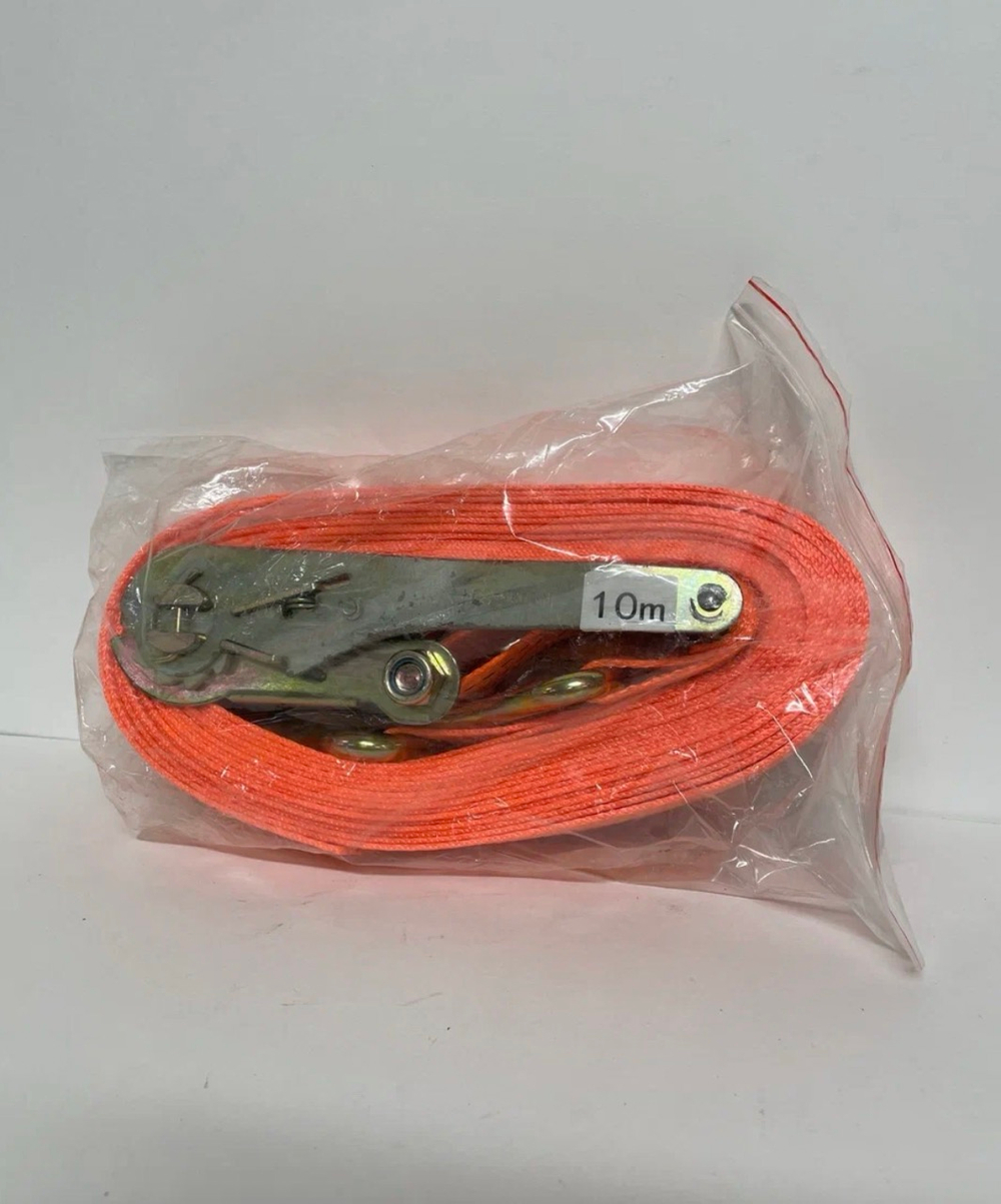 5Т-10М / Ремень стяжной для крепления груза, стяжка, 5 тонн, длина 10 метров, с крючками, оранжевый, TG (1 шт. / комплект)