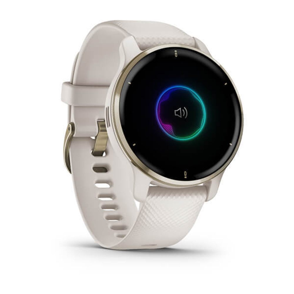 Часы Garmin VENU 2 PLUS цвета слоновой кости с безелем цвета кремовое золото и силиконовым ремешком, 010-02496-12