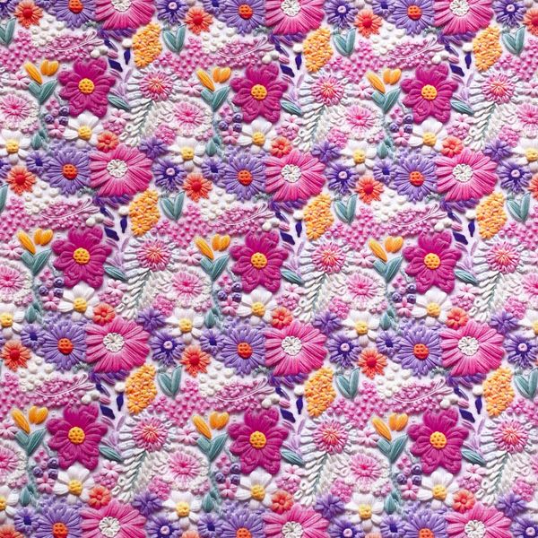 ИМИТАЦИЯ ЦВЕТОЧНОЙ ВЫШИВКИ, малиновые цветы. 100% хлопок Handmade Fabrics 1