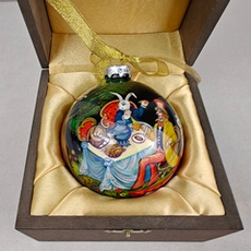 Шар новогодний с круговой росписью Палех "Алиса в стране чудес-3" в футляре