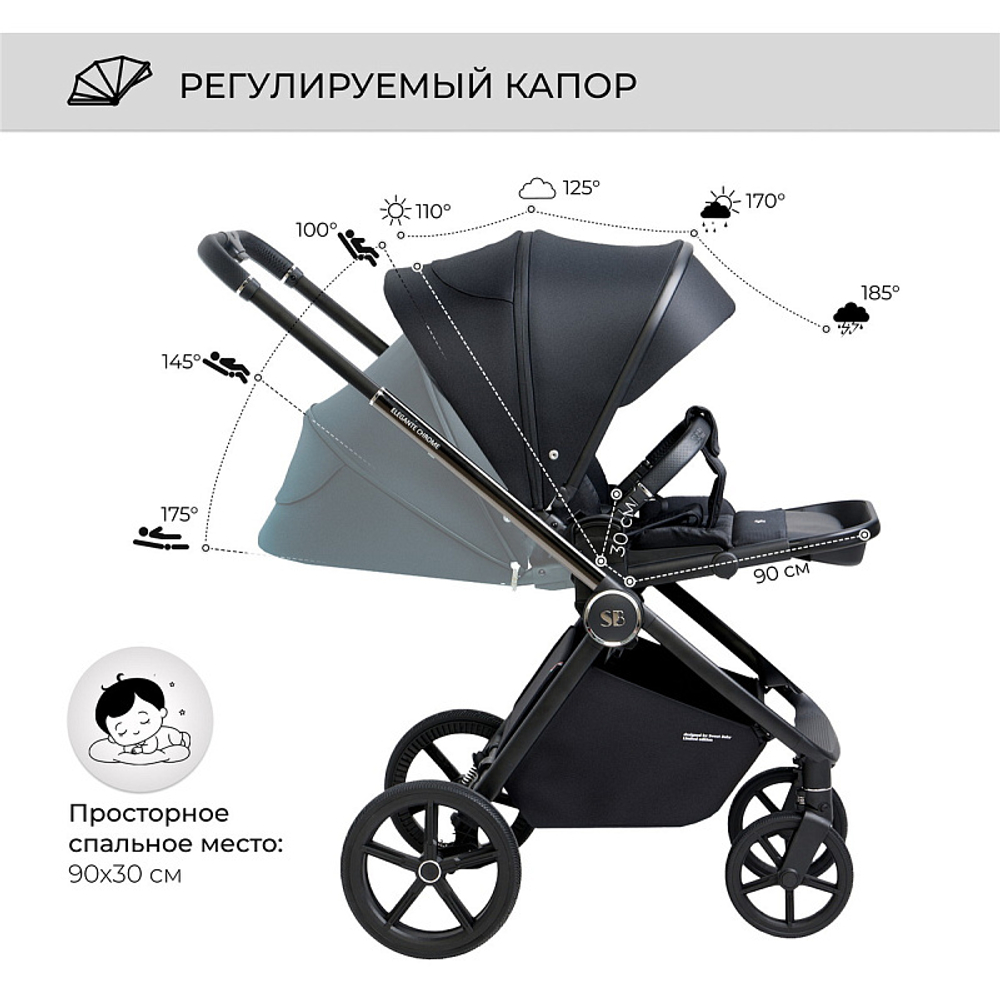 Детская коляска Sweet Baby Elegante 3 в 1 Chrome Black