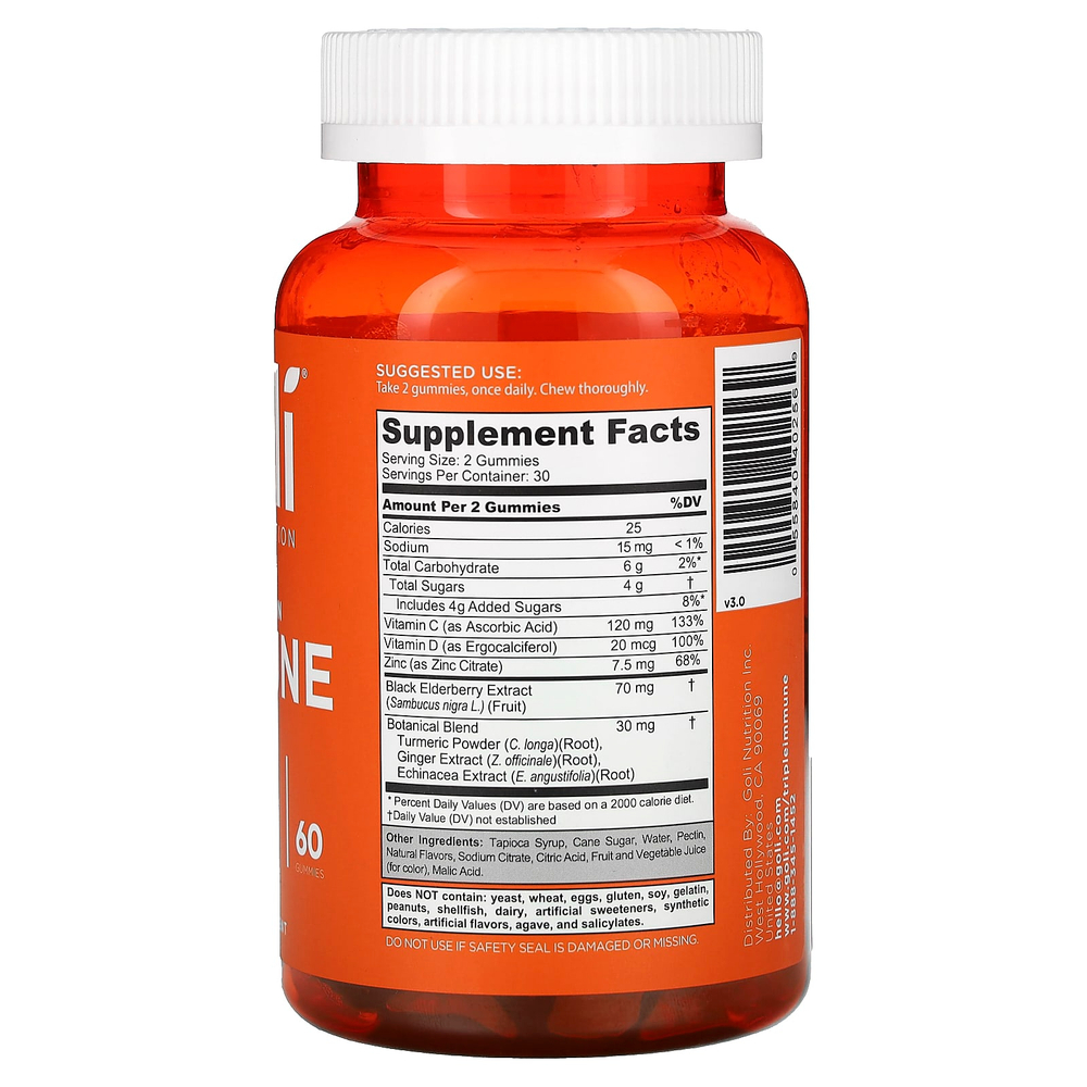 Goli Nutrition, жевательные таблетки тройного действия для укрепления иммунитета, 60 шт.