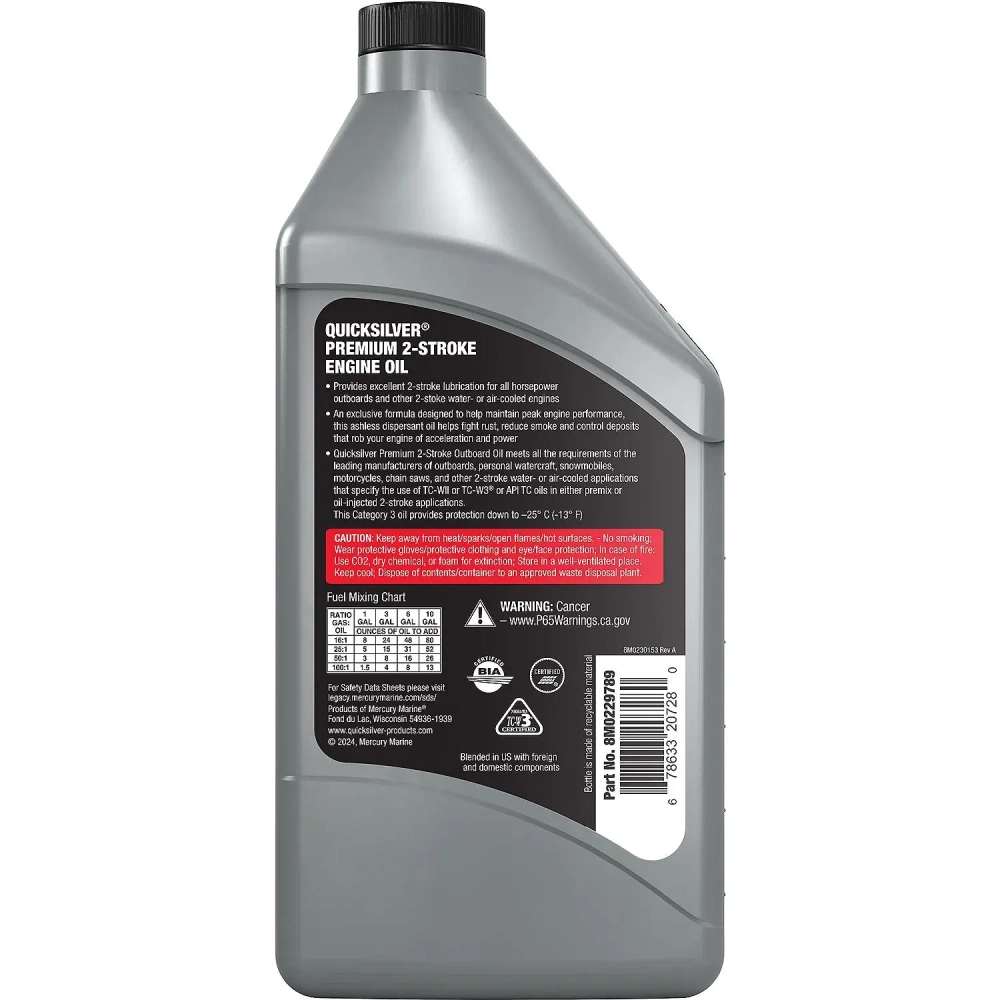 Моторное масло QUICKSILVER TC-W3 Premium для двухтактных лодочных моторов, 1л
