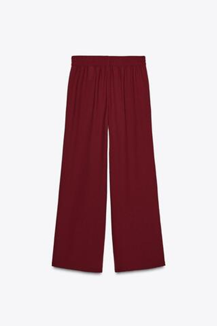 ZARA БРЮКИ WIDE LEG ИЗ КРЕПА, ЦВЕТ БУРГУНДСКОГО ВИНА
