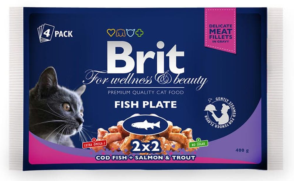 Brit Premium Рыбная тарелка набор паучей д/кошек 4 x 100гр