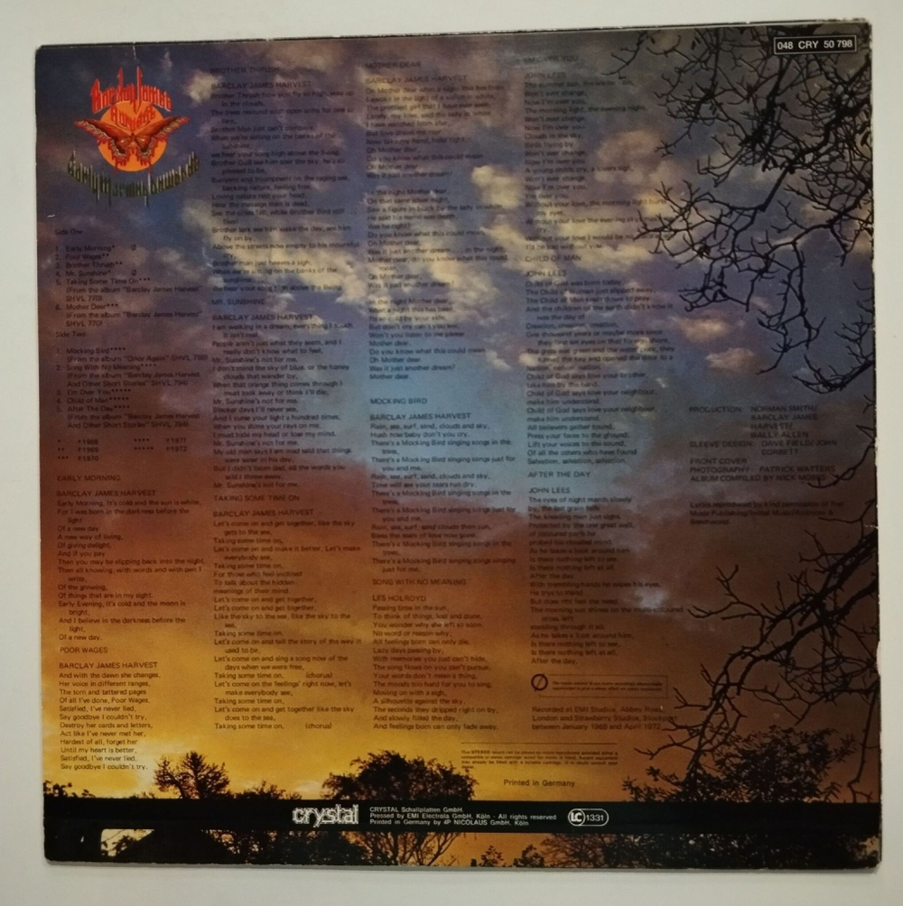 Винтажная виниловая пластинка LP Barclay James Harvest Early Morning Onwards (Germany 1980)