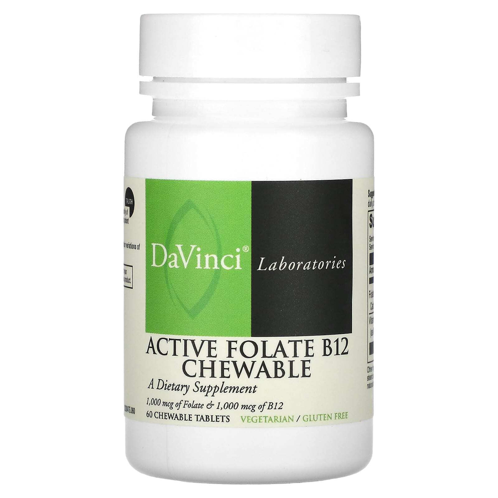 DaVinci Laboratories, Активный фолат B12, жевательные таблетки, 60 жевательных таблеток
