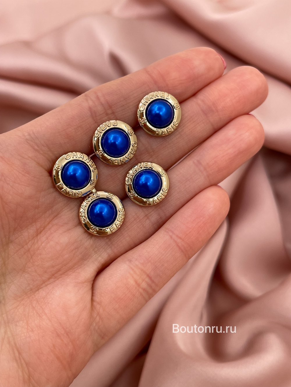 Пуговицы Шан. Синий василёк золото жемчуг 13 мм