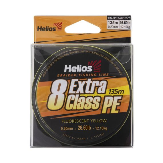 Шнур плетеный Helios EXTRA CLASS 8 PE BRAID Fluorescent Yellow 0,20mm/135 (HS-8PEY-20/135 Y)