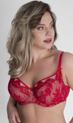Красный бюстгальтер с мягкой чашкой из кружева с «ресничками» (Размер: 90D) (Цвет: красный)
