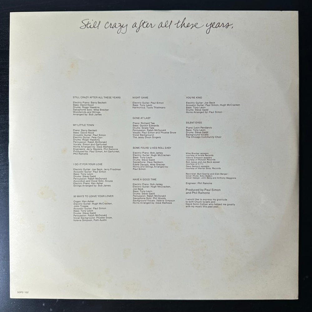 Paul Simon ‎– Still Crazy After All These Years (Япония 1975г.)