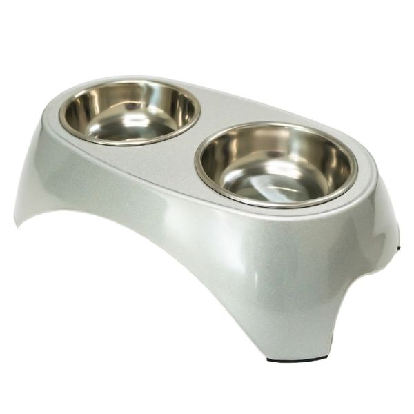 Миска SuperDesign на меламиновой подставке двойная Металлик 2x160 мл, белая