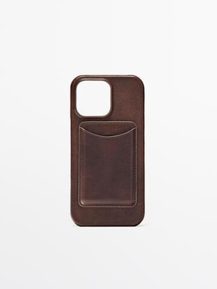 Massimo Dutti Чехол для iPhone 16 Pro Max из кожи наппа, коричневый