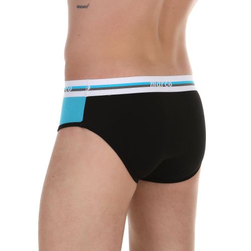 Мужские трусы брифы черные с бирюзовыми вставками Marco Barrera