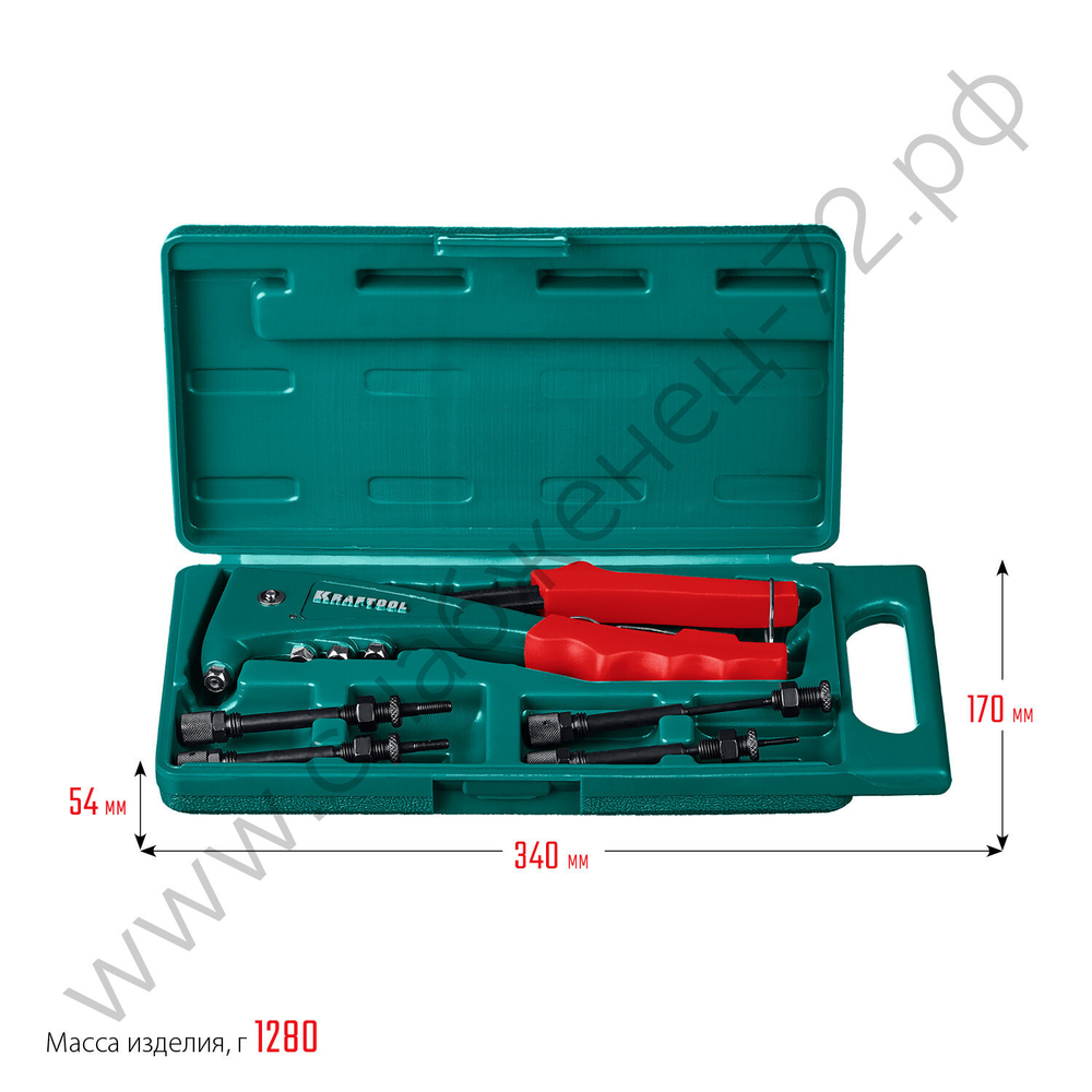 KRAFTOOL Combo2-M6, 2 вида заклёпок, комбинированный литой заклепочник в кейсе (31180)