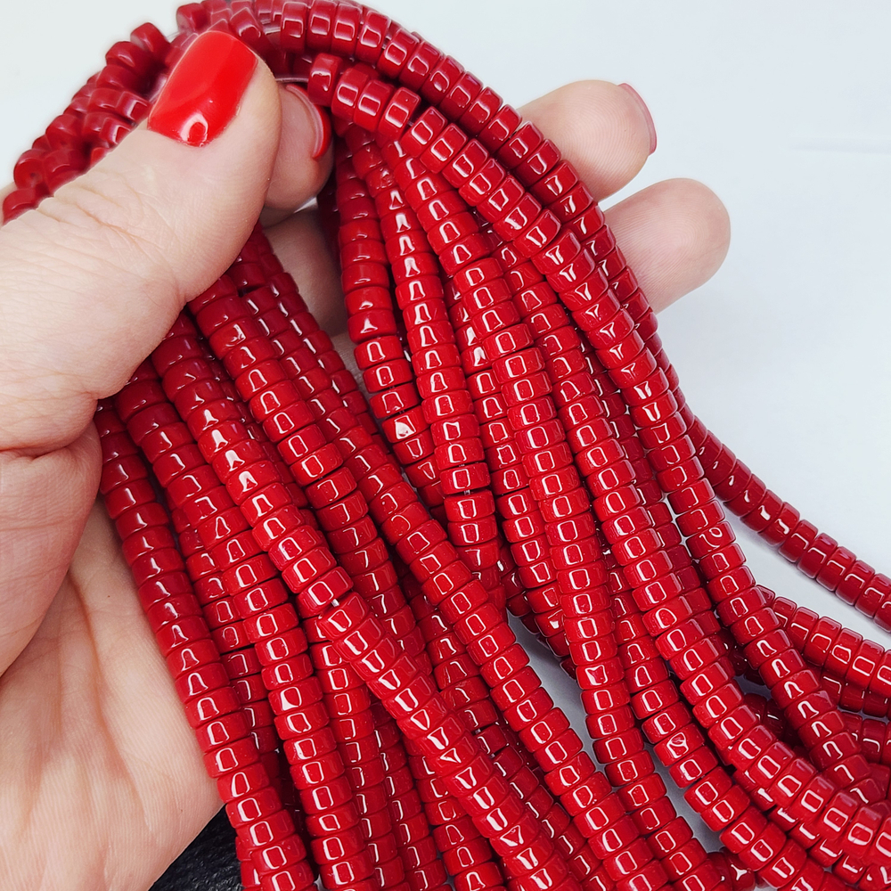 Бусины шайбы, рондель, красный, лэмпворк, стекло, р-р 6мм, цена за набор 10 шт