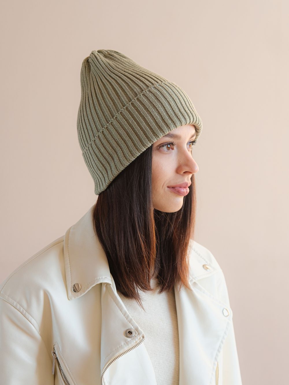 Шапка вязаная-резинка весенняя/осенняя хлопковая КЭП(Хакки)