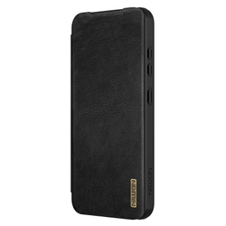 Кожаный чехол книжка черного цвета от Nillkin для смартфона Samsung Galaxy S25+, серия Qin Pro Leather с сдвижной защитной шторкой для камеры