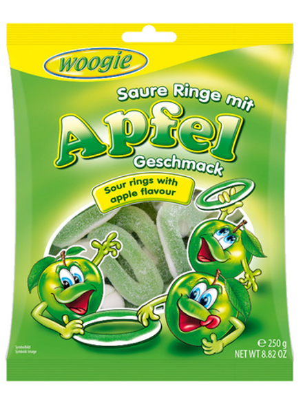 Австрийский мармелад Woogie Apfel 250 гр., Вуги "Кислые Яблочные кольца"
