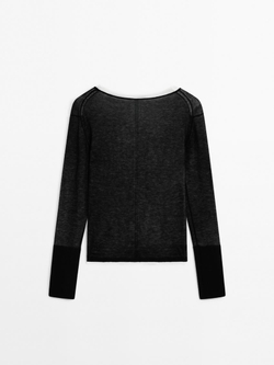 Massimo Dutti Двухслойный свитер из 100% тонкой шерсти, черный