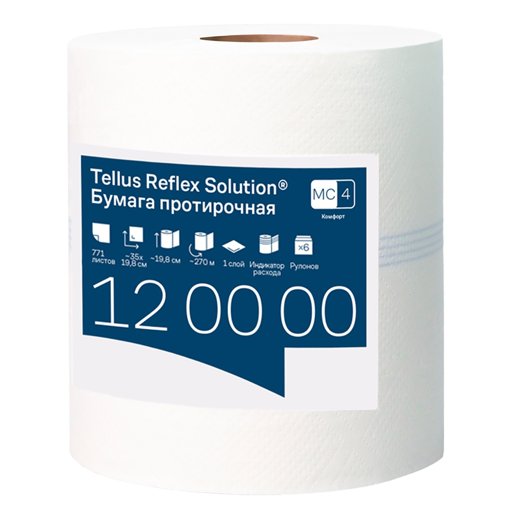 Протирочная бумага Tellus М4 Reflex 120000 1-х слойная 771 лист (19,8х35 см) 270 м белая 1/6