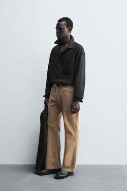 ZARA РУБАШКА СВОБОДНОГО КРОЯ В ПОЛОСКУ, ЧЕРНЫЙ