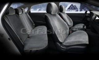 Накидки сидений МЕХ иск - ПОЛНЫЙ с подголовн CarFashion (к-т) -"MUTON PLUS" 22317 - серый