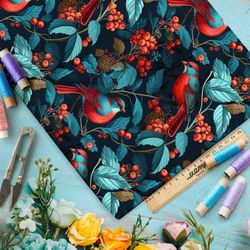 Ткань мембрана райские птицы с рябиной